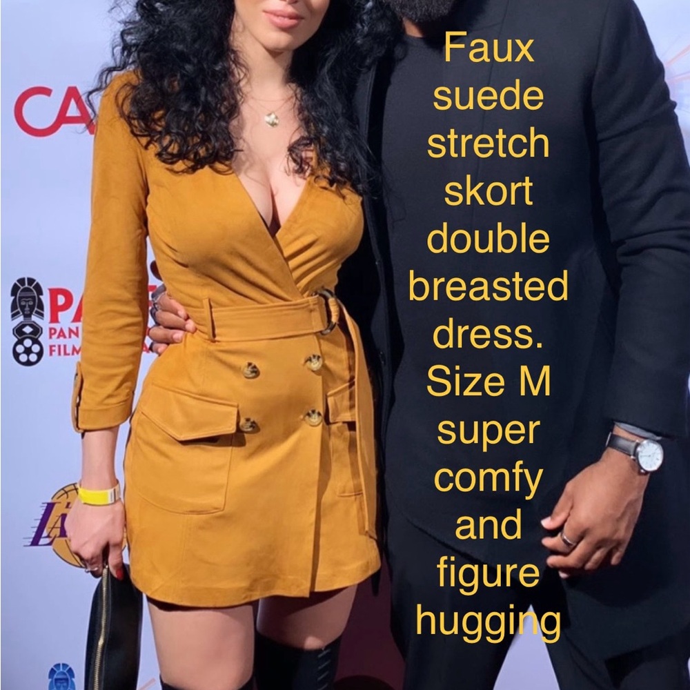 Tan/mustard Double-Breasted Skort Dress